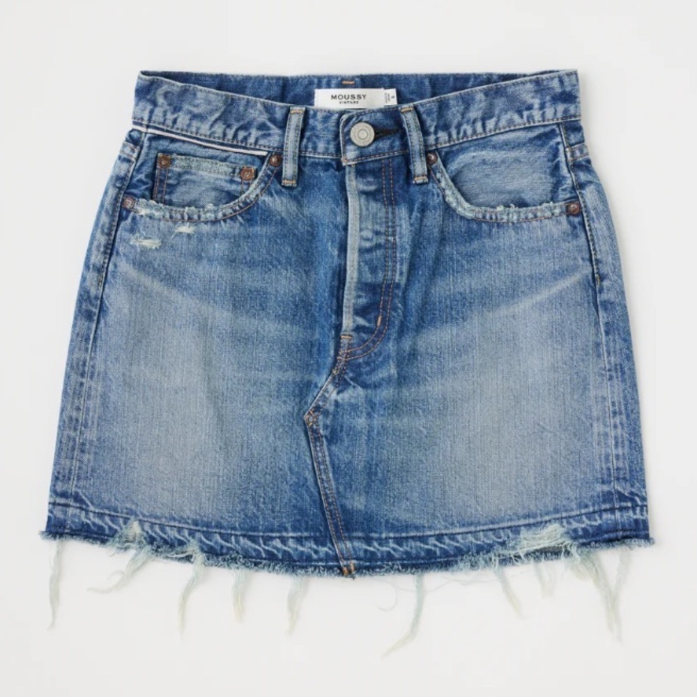 Moussy Lincoya vintage blue distressed denim jean skirt 37373